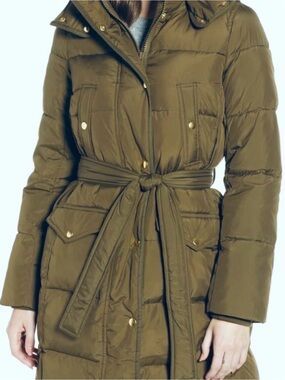 J. CREW Wintress Belted Down Puffer Coat, olive green